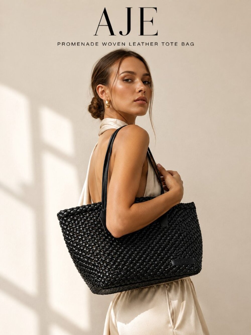 Aje Promenade Woven Leather Tote Bag Black Large Handbag Shopper Italy